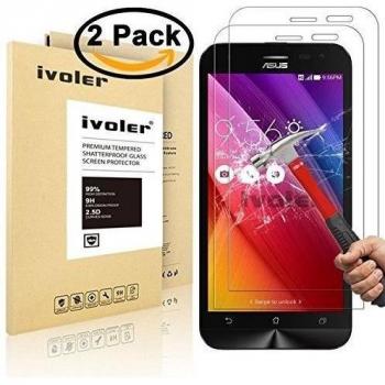 [2 Pack] Asus Zenfone 2 Laser ZE500KG / ZE500KL Protector de Pantalla, iVoler [0.3mm Dureza 9H] Protector de Pantalla de Vidrio Templado Cristal Protector para Asus Zenfone 2 Laser ZE500KG / ZE500KL 5.0'' -Dureza de Grado 9H, Espesor 0,30 mm, 2.5D Round E