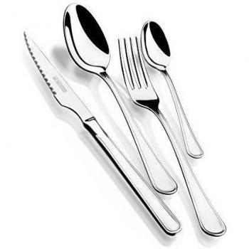 Monix Manila - Set de cubiertos 24 piezas, cubiertos de acero inox 18/10 con cuchillo chuletero y estuche Nogal