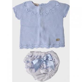 Conjunto de bebé niña de manga corta con lazos decorativos en color azul claro
