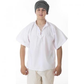 Camisa Medieval o Pirata blanca con cordón para hombre