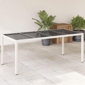 Mesa de jardín en vidrio blanco 190x90x75 cm con superficie de ratán PE