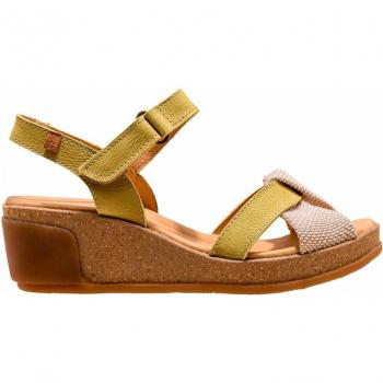 Sandalias de cuña de piel con autocierre para mujer