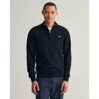 GANT Mens Superfine Lambswool Half Zip Cardigan - 410 Marine - S - Male
