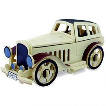 CEBEKIT-C9727 CEBEK Puzzle 3D Madera Replica Coche Siglo XIX, Color Amarillo