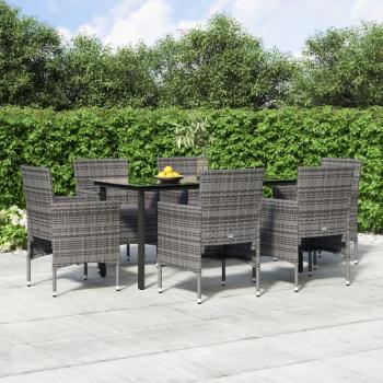7-Piece Grey and Black Garden Dining Set with Cushions