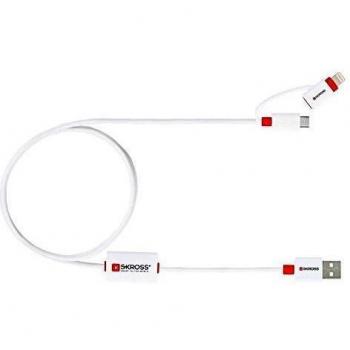 SKROSS Alarma Buzz 2 en 1 Micro USB y Conector Lightning Cable de Datos de Carga para Apple iPhone 5/5S/6/6S/6 Plus/7/7 Plus - Blanco
