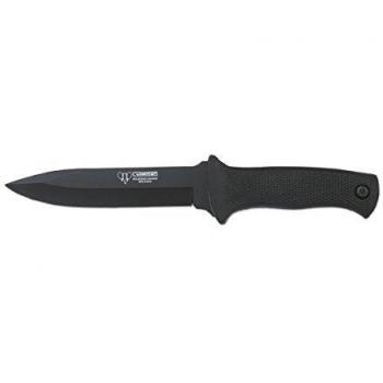 Cuchillo táctico de supervivencia Cudeman 177-N con mango de caucho y hoja negra de 15 cm.