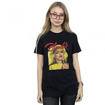 Camiseta Boyfriend de Algodón para Mujer Cantando con Micrófono XXL Negra