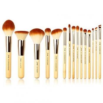 Mangos de bambú Jessup 15 piezas, Buffer Corrector de Crema Foundation Face Power, Juego de maquillaje de belleza para cabello hecho a mano con fibras de rubor & Kits, T140