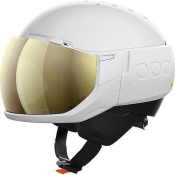 Casco POC Levator MIPS blanco hidrógeno con lente espejada Clarity Comp Low Light - XL-XXL, incluye visera