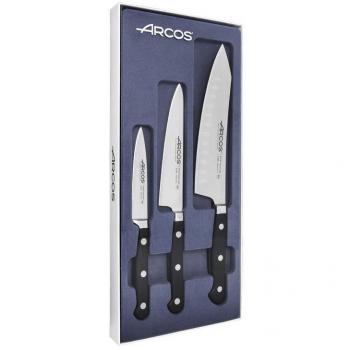 Arcos Serie Opera - Set Cuchillos de Cocina 3 Piezas - Acero Inoxidable Forjado NITRUM - Mango POM - Color Negro