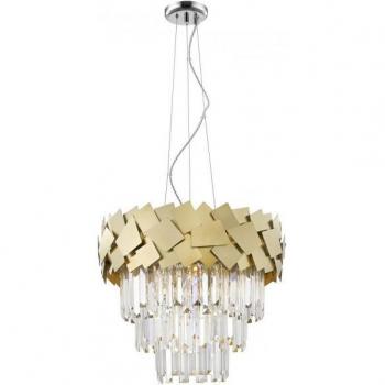 Lámpara colgante Celine 6 bombillas doradas con cristal cortado y diseño láser