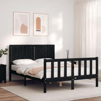 Cabecero de cama negro con madera maciza 140x200 cm