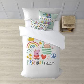 Funda Nórdica Peppa Pig Modelo Together 100% Algodón con Botones para Cama de 80 (140x200 cm)