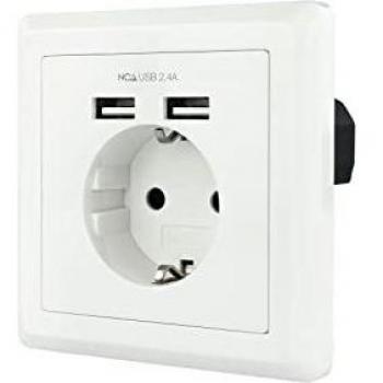 NANOCABLE, THE WAY TO CONNECT 10.35.0010 Base de Enchufe de Pared Tipo Schuko con 2 Tomas USB Máx. 2.4A, Blanca