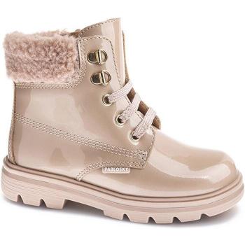 Botas Pablosky de niña de piel con cordones y cremallera lateral, flexible, en colores Rosa Nude, Azul marino y Acero