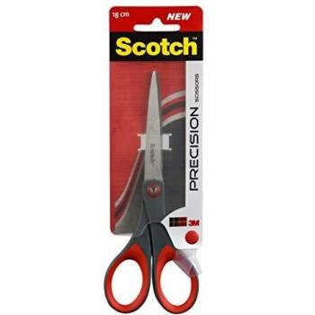 Scotch Precision Office Scissors with Stainless Steel Blades - 18 cm - Ideal for Precise Cutting, Good for Right Hand Use and Left Hand Use - Grey/Red Colour