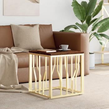 Mesa de Centro VidaXL Acero Inoxidable y Madera Maciza Reciclada, Plateado/Dorado/Marrón Claro, Mesita de Salón o Comedor Auxiliar