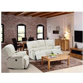 Sofá 3 plazas relax eléctrico de piel MARCIS - Blanco marfil