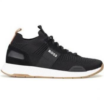 Zapatillas tipo calcetín BOSS Titanium Runn para hombre, gris oscuro, talla 45, tela, planas, con cordones, casual