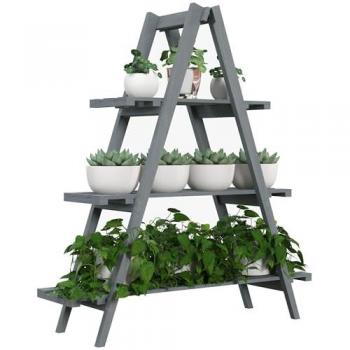 Outsunny Estantería para Plantas Plegable de Madera Soporte para Macetas de 3 Niveles con Marco en A para Exteriores Interiores Salón Jardín Balcón 100x36x112 cm Natural