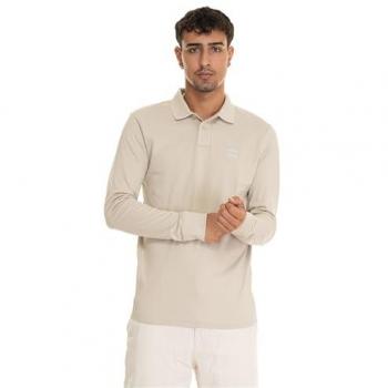 BOSS Orange Passerby Mens Long Sleeve Stretch-Cotton Polo Shirt with Logo Patch - Tan - Size: M