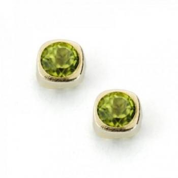 Pendientes de oro con olivinas de 4mm y diseño combinado lisas