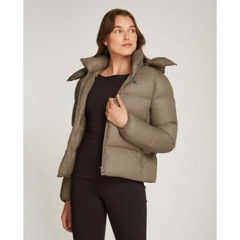 Chaqueta de plumas corta para mujer Calvin Klein Jeans con capucha, color beige, talla M