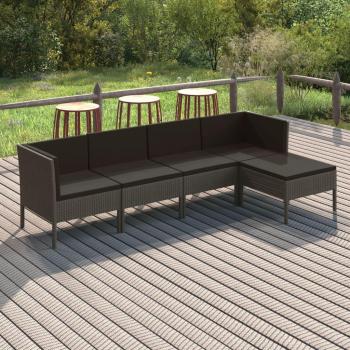 Set de muebles de jardín 5 piezas con cojines de Polyrattan gris