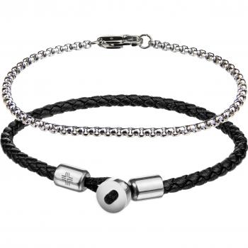 Juego de 2 pulseras Philipp Blanc - Cuero Negro y Acero Inoxidable - Set de Regalo