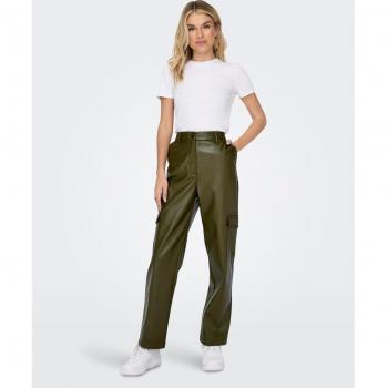 Pantalón Only Kim cargo cuero verde para mujer