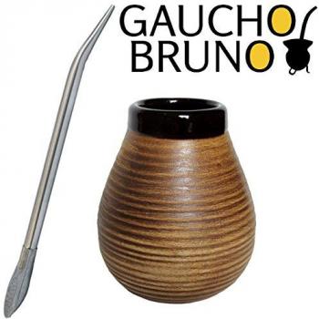 Kit Yerba Mate – Mate de Cerámica y Bombilla, Pajita Acero Inoxidable - Conjunto Reutilizable para Mate Argentino – Antideslizante y Fácil de Limpiar – 400ml - Marrón