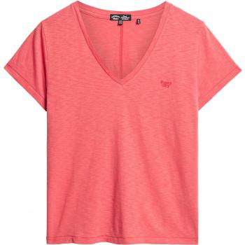 Superdry Women's Embroidered V-Neck Slub T-Shirt in Spiced Coral
