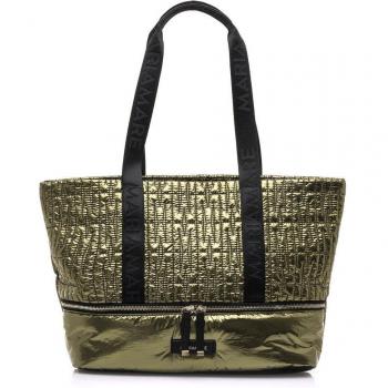 Mariamare Page Bolso de Hombro para Mujer, Tejido Metalizado Verde con Cierre de Cremallera