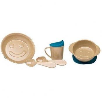 The Dida World Ware - Conjunto vajilla infantil Ecofriendly de fibra de arroz, 5 piezas, color natural