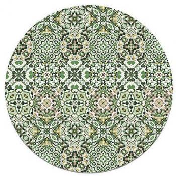 Alfombra Vinílica Redonda Baldosa Hidráulica Oriental Verde 190x190 cm - Antideslizante e Ignífuga para Cocina y Salón