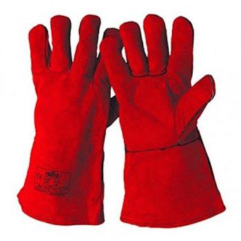 Guante soldador vacuno rojo 40cm T-9 forrado, talla única, incluye 5 unidades por caja