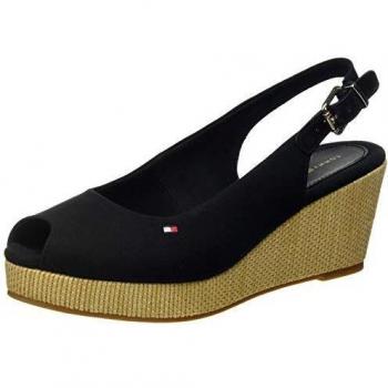 Tommy Hilfiger Iconic Elba Black Sling Back Wedge Sandals, Size 39