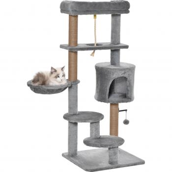 PawHut Árbol Rascador para Gatos Altura 120 cm Torre de Gatos con Plataformas Cueva Hamaca Postes de Yute y Cuerda Divertida Bola Colgante