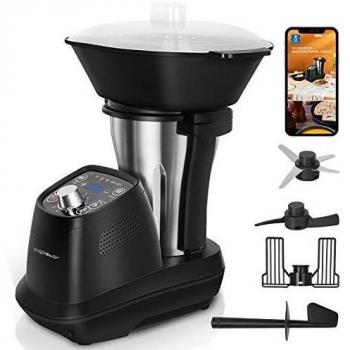 Aigostar Power Cook - Robot de cocina multifunción, 1200W, 12 programas, 36 recetas electrónicas, 6 velocidades, jarra de acero inoxidable de 1,75L apta para lavavajillas, temperatura de 37 a 120 ºC.