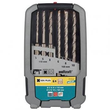 WOLFCRAFT 7113000 (L) brocas de percusión con vástago SDS plus Standard, compuesto de Ø 5, 0x110-8,0x110-6,0x160-8,0x160-10,0x160 mm en caja plegable de plástico 2k PACK 6, Set de 6 Piezas