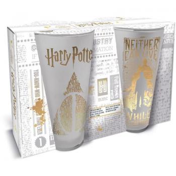 Juego de 2 vasos de agua de cristal de 490 ml de Harry Potter - Set 2 Vasos de Cristal Reliquias de la Muerte - Neither can live