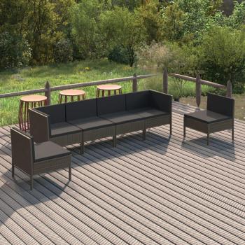 6-Piece Grey Poly Rattan Garden Lounge Set with Cushions