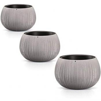 Wellhome Pack 3 Macetas de Plástico con Depósito BETON BOWL en Color Cemento Set L