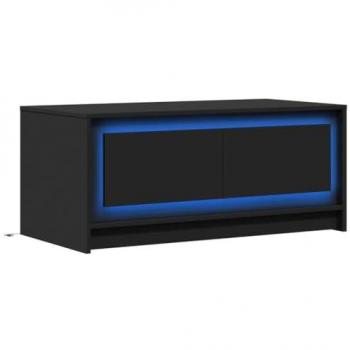 Mesa de centro con luces LED de madera de ingeniería negra