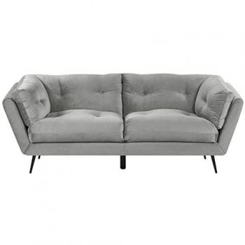 Sofá 3 Plazas de Terciopelo Gris con Patas de Metal y Cojines Adicionales 210 x 90 cm Retro Lenvik