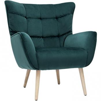 Sillón nórdico efecto terciopelo azul petróleo y madera Avery