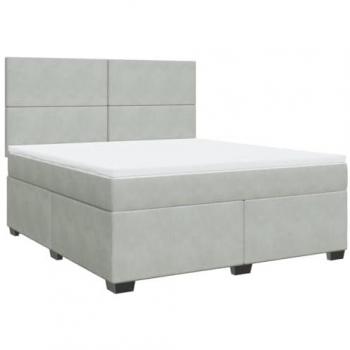 Cama Box Spring con colchón de muelles y tapizado en terciopelo gris claro 180x200 cm