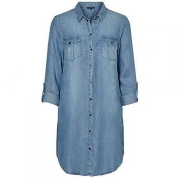 Vero Moda VMSILLA Women's Tencel Denim Button Mini Shirt Dress in Blue