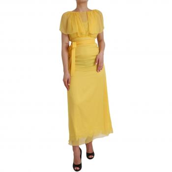 Yellow Silk Sheath Belted Long Maxi Dress - IT40|S